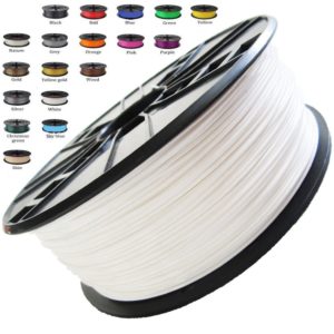 Best PLA filamant Brands - White Melca Filament with color list in background